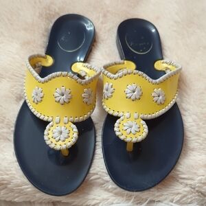 Jack Rogers Yellow and White Thong Sandals with Floral Medallion